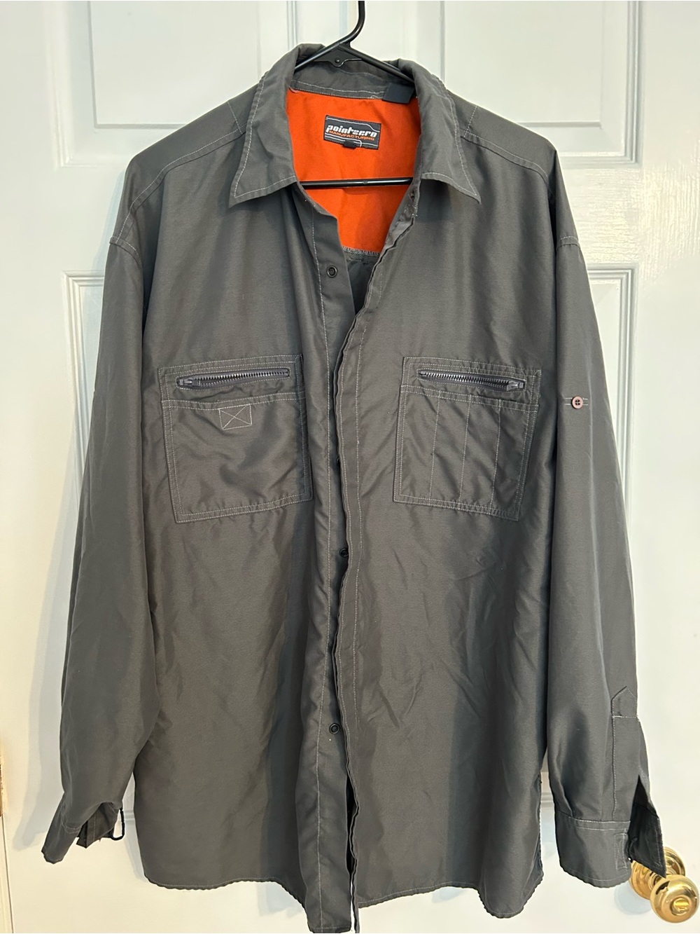Point Zero Men's Gray Button-Down Shirt with Orange Lining